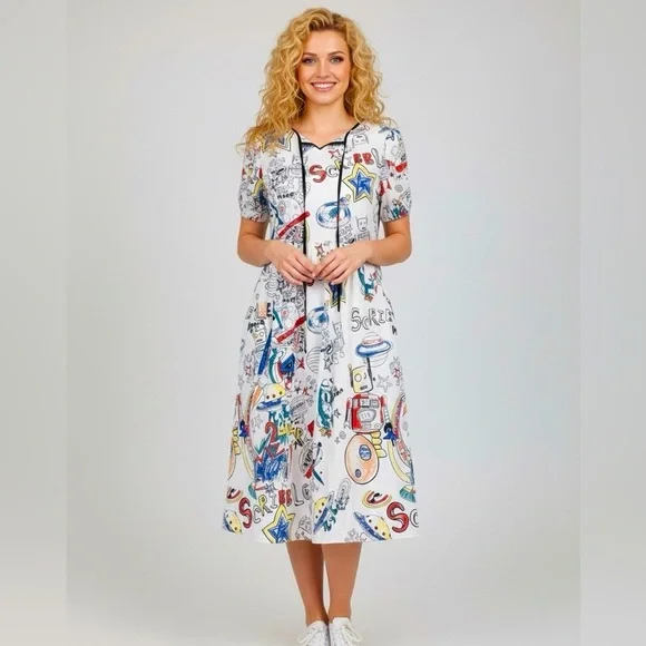 Colorful Robot Print Midi Dress - Picture 4 of 9